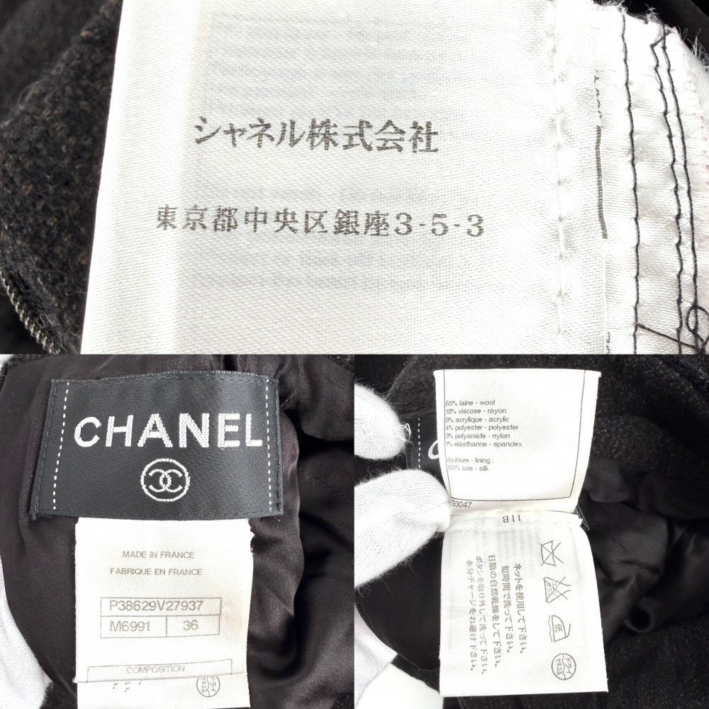CHANEL シャネル ワンピース ツイード スタンドカラー アパレル 服 長袖 36 ブラウン 茶 ゴールド金具 秋 冬 レディース【中古品】