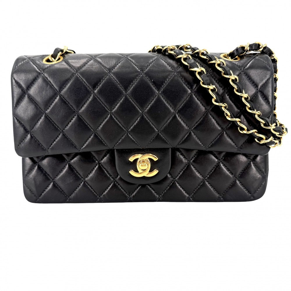CHANEL シャネル ショルダーバッグ マトラッセ25 ダブルチェーン ダブルフラップ ココマーク ターンロック ラムスキン ブラック 黒 ゴールド金具 レディース【中古品】