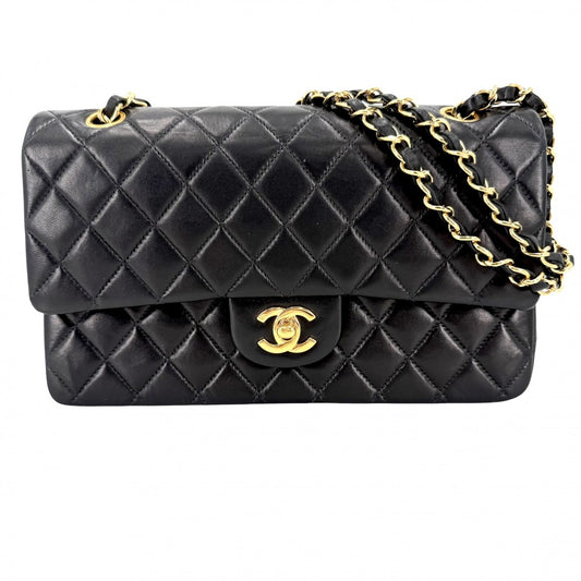 CHANEL シャネル ショルダーバッグ マトラッセ25 ダブルチェーン ダブルフラップ ココマーク ターンロック ラムスキン ブラック 黒 ゴールド金具 レディース【中古品】