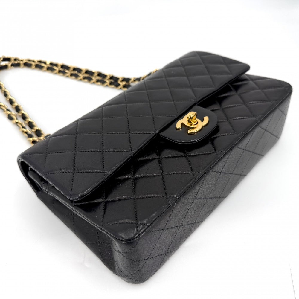CHANEL シャネル ショルダーバッグ マトラッセ25 ダブルチェーン ダブルフラップ ココマーク ターンロック ラムスキン ブラック 黒 ゴールド金具 レディース【中古品】