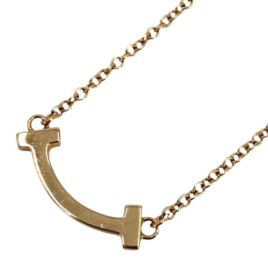 TIFFANY&Co. ティファニー ネックレス Tスマイル ミニペンダント ジュエリー 18金PG Au750 アクセサリー K18ピンクゴールド レディース 約2.3g【中古品】
