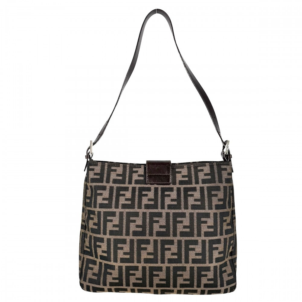 FENDI フェンディ ショルダーバッグ ズッカ ワンショルダー キャンバス レザー ブラウン 茶 シルバー金具 レディース【中古品】