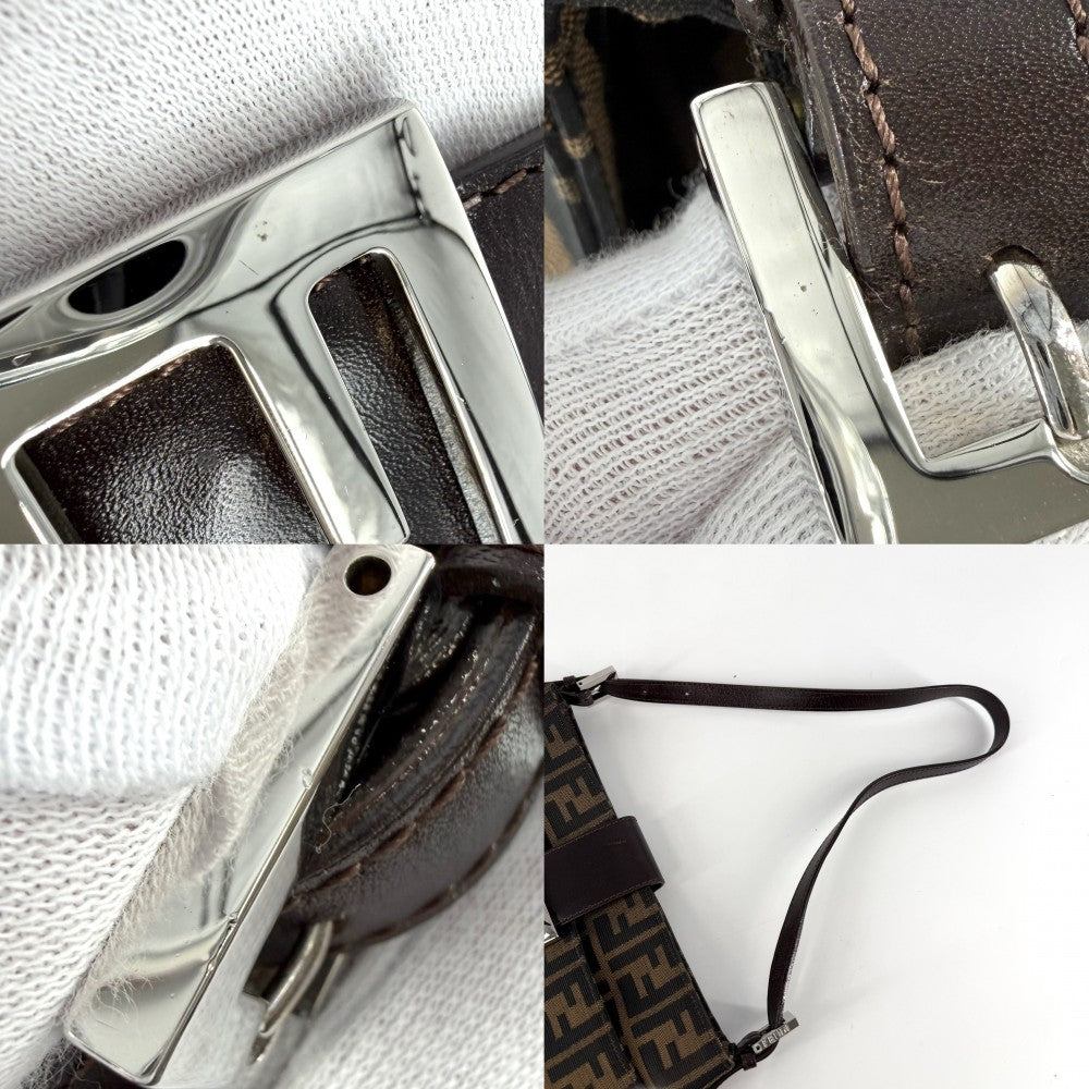 FENDI フェンディ ショルダーバッグ ズッカ ワンショルダー キャンバス レザー ブラウン 茶 シルバー金具 レディース【中古品】