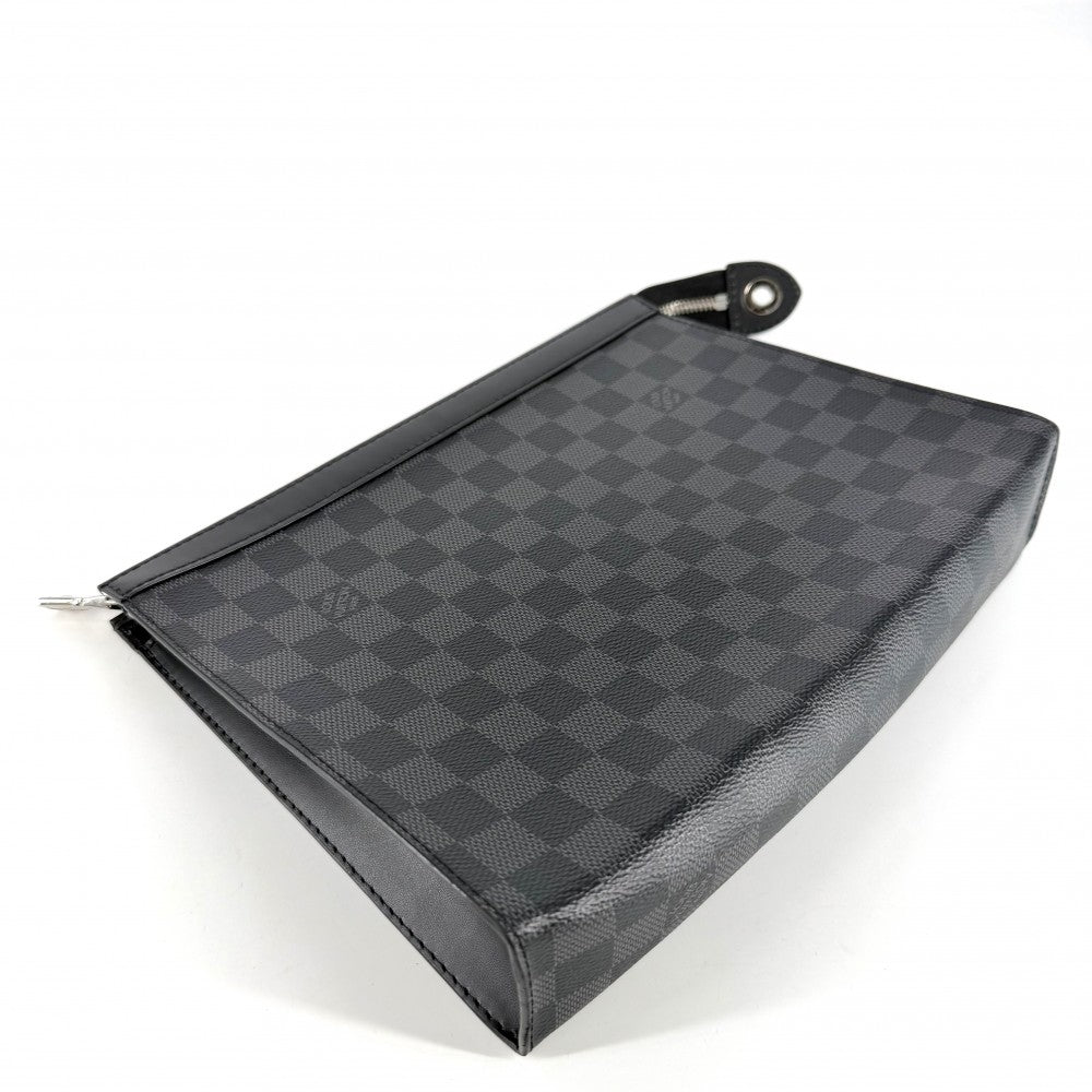LOUIS VUITTON ルイヴィトン クラッチバッグ ダミエグラフィット ポシェット･ヴォワヤージュ MM セカンドバッグ N41696 ブラック 黒 シルバー金具 メンズ【中古品】