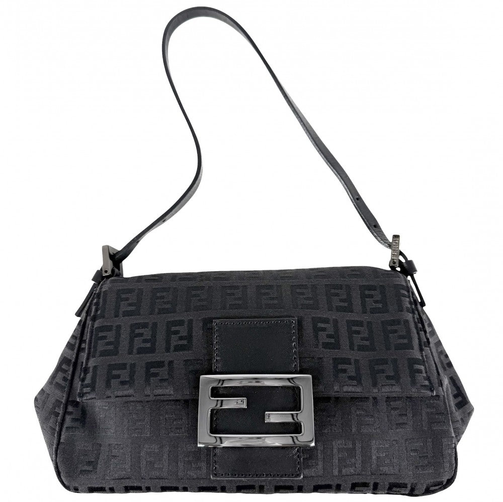 FENDI フェンディ ハンドバッグ ズッキーノ ミニマンマバケット ワンハンドバッグ Mamma Bucket キャンバス レザー ブラック 黒 ガンメタル金具 レディース【中古品】