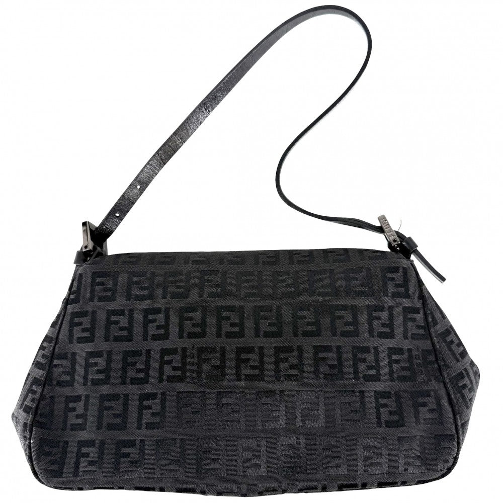 FENDI フェンディ ハンドバッグ ズッキーノ ミニマンマバケット ワンハンドバッグ Mamma Bucket キャンバス レザー ブラック 黒 ガンメタル金具 レディース【中古品】