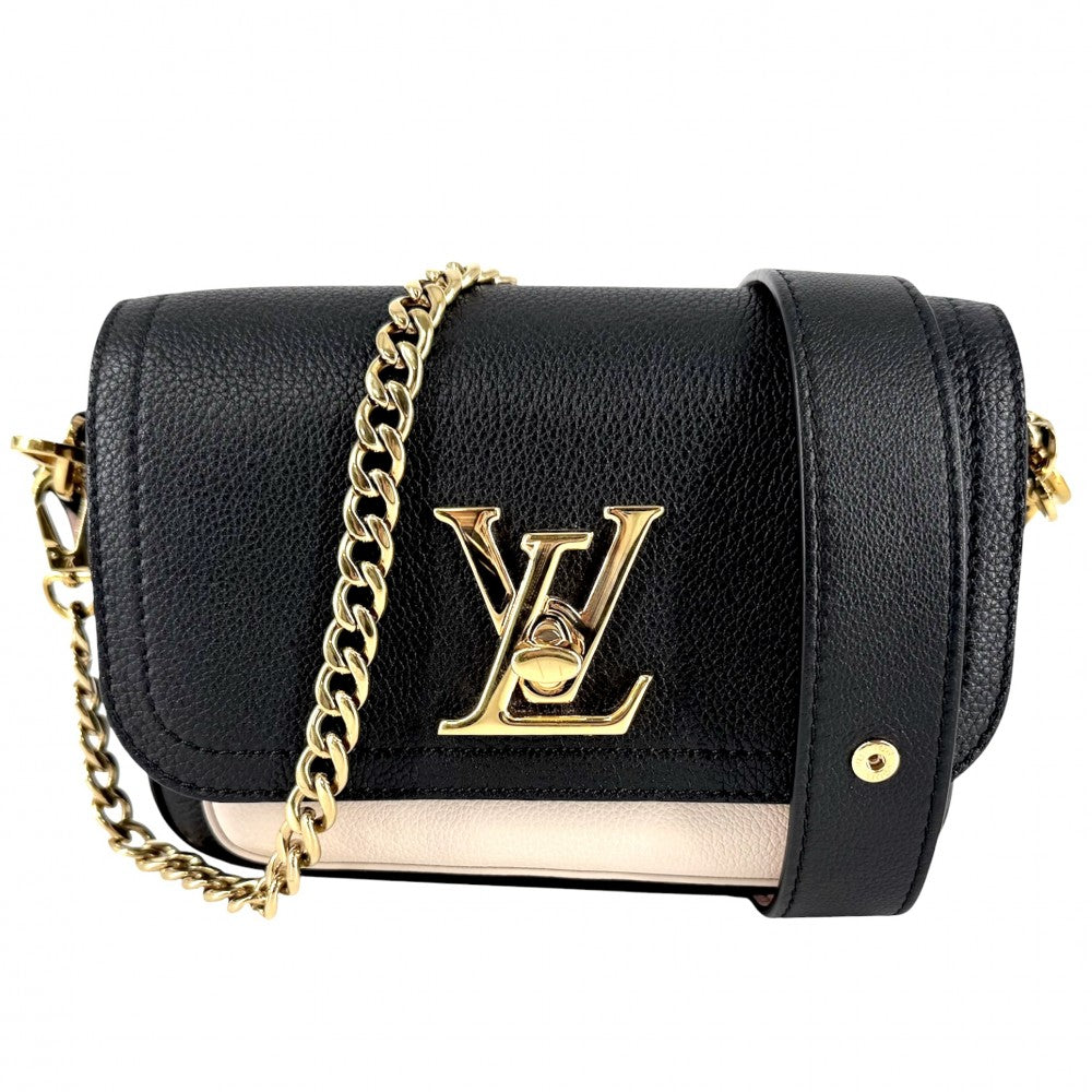 LOUIS VUITTON ルイヴィトン 2WAY ロックミーテンダー ハンドバッグ ショルダーバッグ LVターンロック M58557 レザー ブラック 黒 アイボリー ゴールド金具 レディース【中古品】