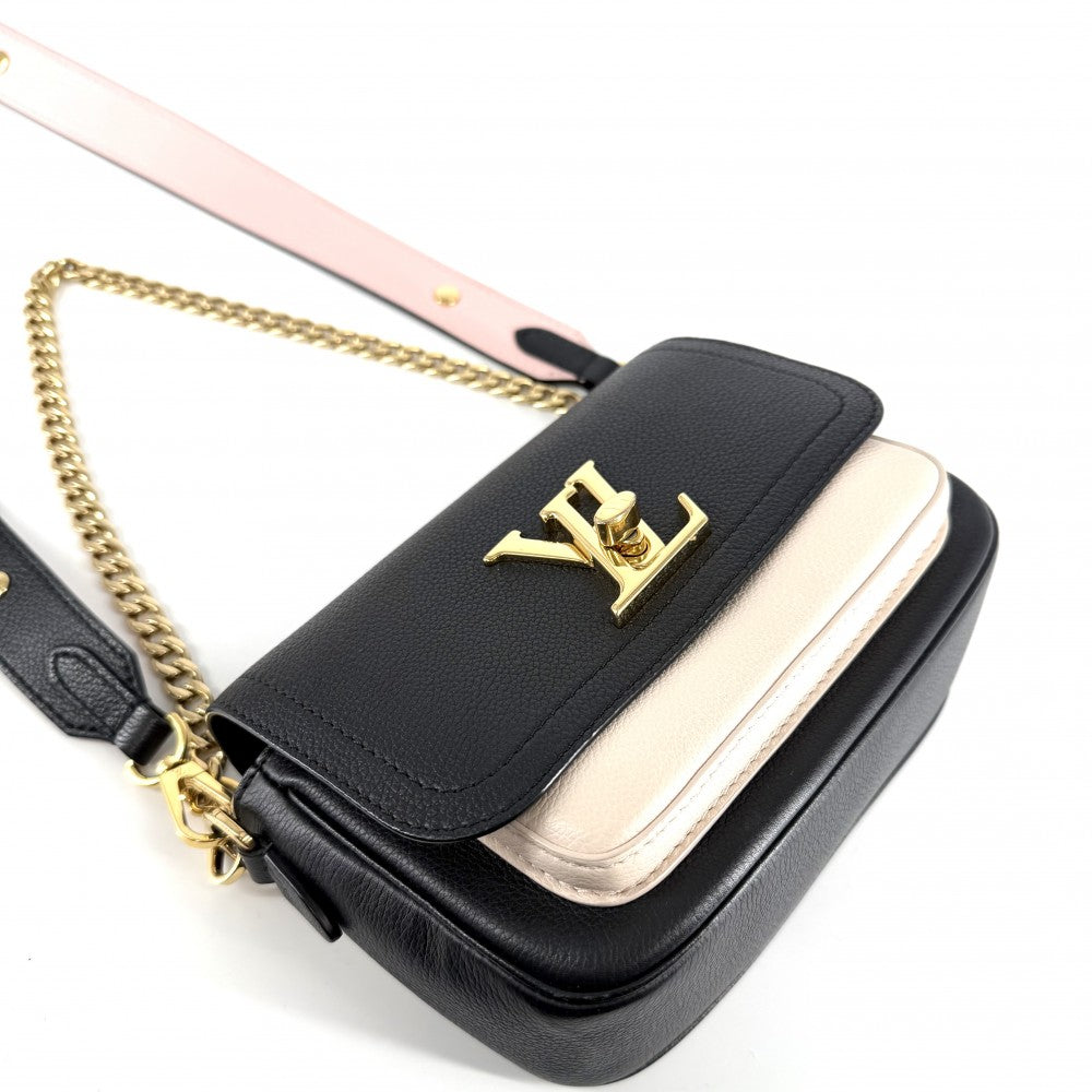 LOUIS VUITTON ルイヴィトン 2WAY ロックミーテンダー ハンドバッグ ショルダーバッグ LVターンロック M58557 レザー ブラック 黒 アイボリー ゴールド金具 レディース【中古品】