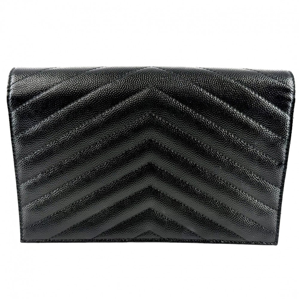 SAINT LAURENT PARIS サンローランパリ チェーンウォレット カサンドラ YSLロゴ ショルダーバッグ 393953 レザー ブラック 黒 ゴールド金具 レディース【中古品】