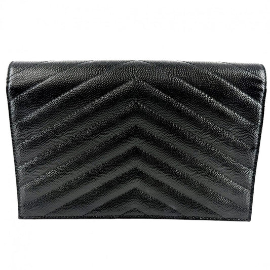 SAINT LAURENT PARIS サンローランパリ チェーンウォレット カサンドラ YSLロゴ ショルダーバッグ 393953 レザー ブラック 黒 ゴールド金具 レディース【中古品】