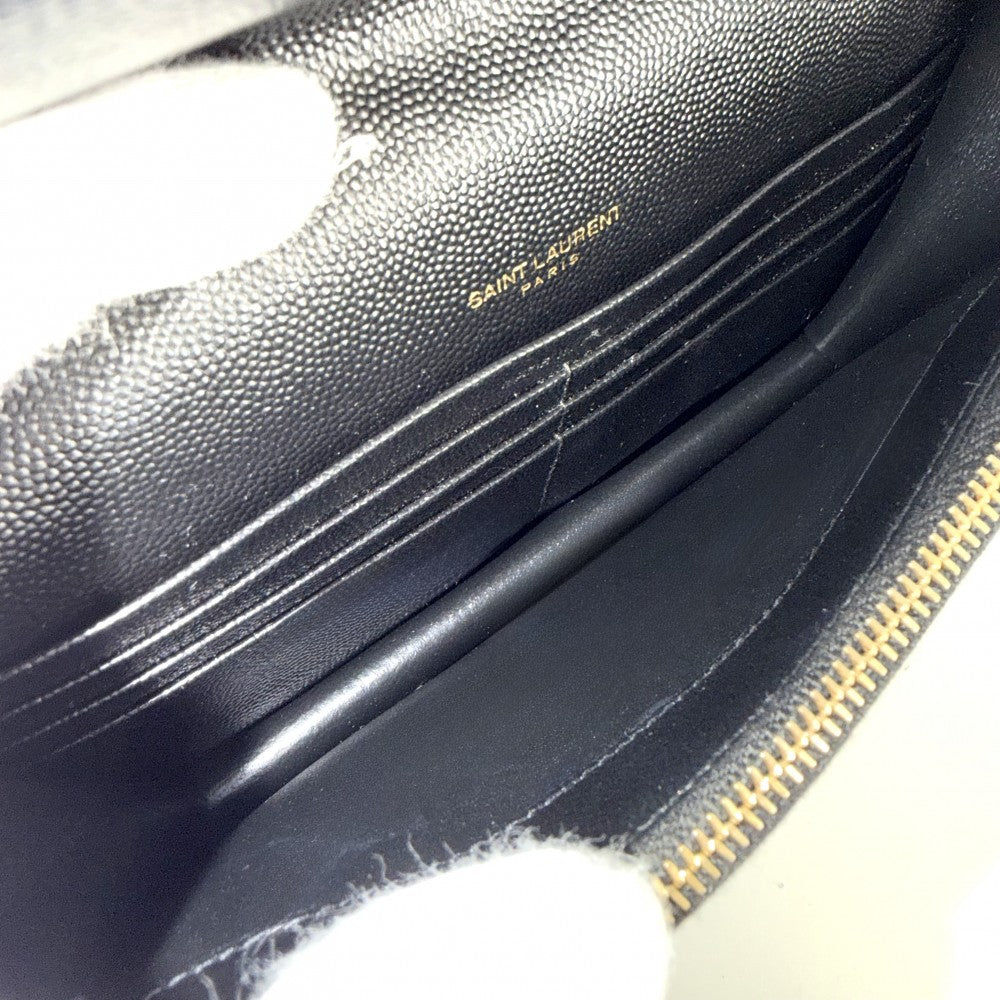 SAINT LAURENT PARIS サンローランパリ チェーンウォレット カサンドラ YSLロゴ ショルダーバッグ 393953 レザー ブラック 黒 ゴールド金具 レディース【中古品】