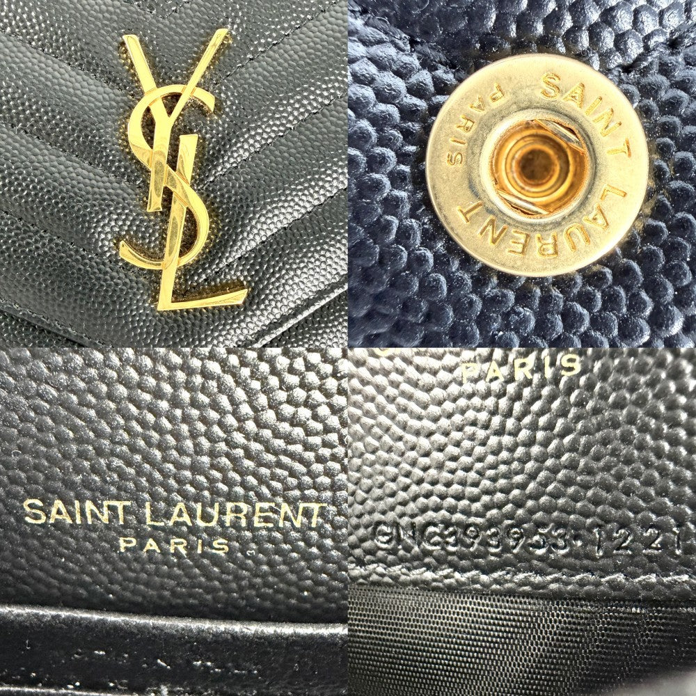 SAINT LAURENT PARIS サンローランパリ チェーンウォレット カサンドラ YSLロゴ ショルダーバッグ 393953 レザー ブラック 黒 ゴールド金具 レディース【中古品】