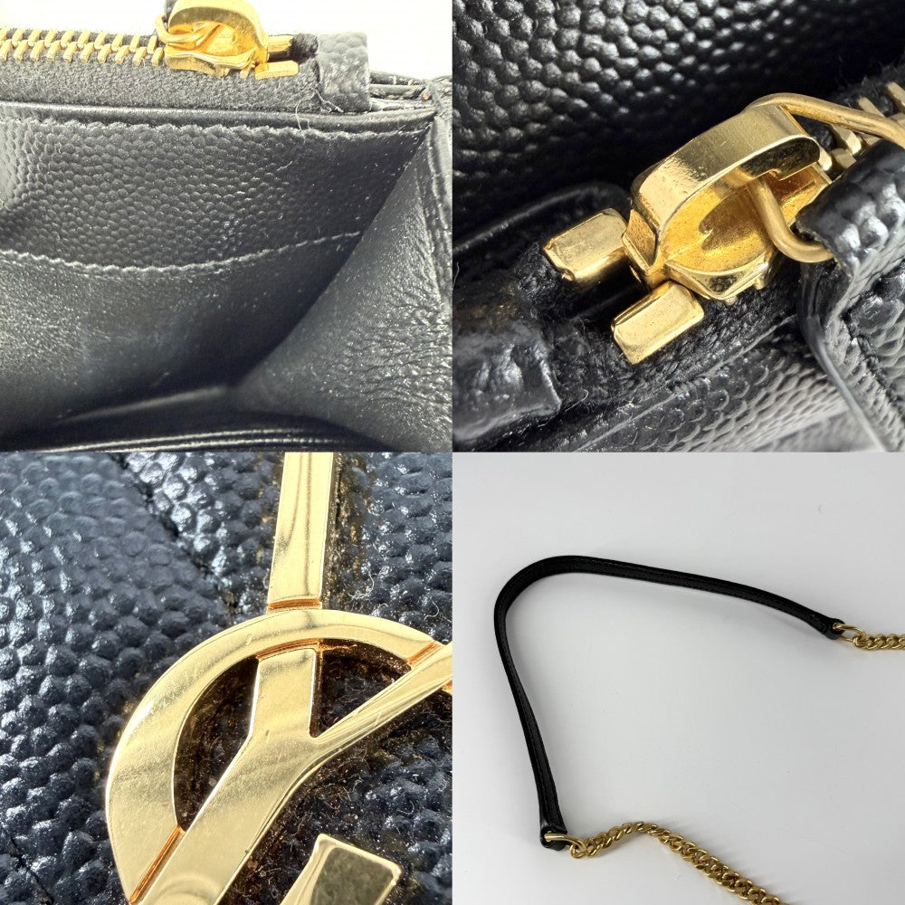 SAINT LAURENT PARIS サンローランパリ チェーンウォレット カサンドラ YSLロゴ ショルダーバッグ 393953 レザー ブラック 黒 ゴールド金具 レディース【中古品】