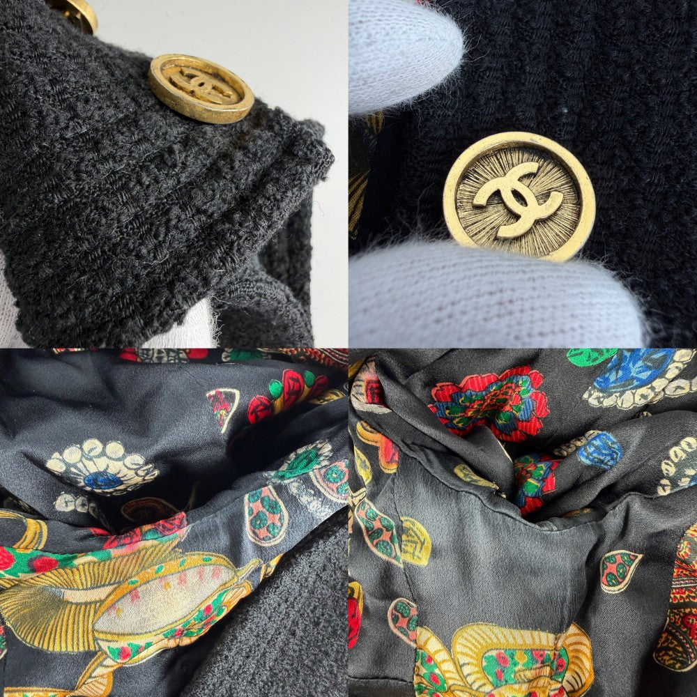 CHANEL シャネル セットアップ ココマーク チェーン ノーカラージャケット スカート ヴィンテージ アパレル 服 38 ブラック 黒 ゴールド金具 秋 冬 ウール レディース【中古品】