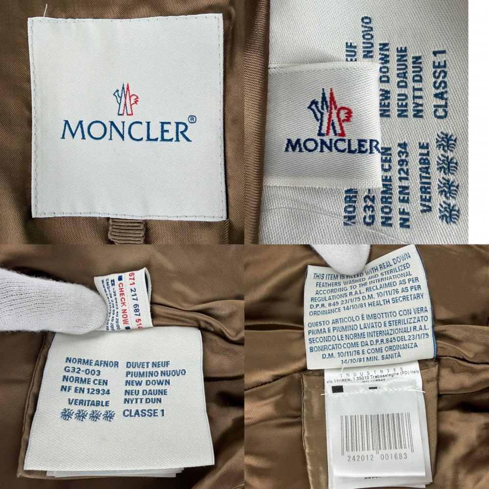 MONCLER モンクレール ダウンジャケット sacaiコラボ MIWAKO アウター 00サイズ
 グレー ブラウン系 シルバー金具 冬 ウール ナイロン レディース【中古品】