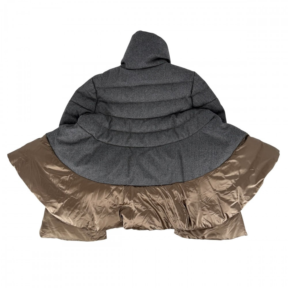 MONCLER モンクレール ダウンジャケット sacaiコラボ MIWAKO アウター 00サイズ
 グレー ブラウン系 シルバー金具 冬 ウール ナイロン レディース【中古品】