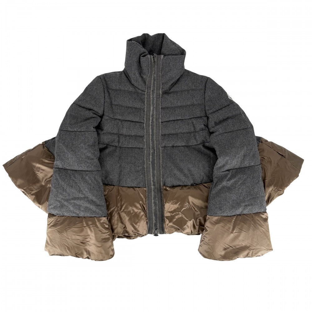 MONCLER モンクレール ダウンジャケット sacaiコラボ MIWAKO アウター 00サイズ
 グレー ブラウン系 シルバー金具 冬 ウール ナイロン レディース【中古品】