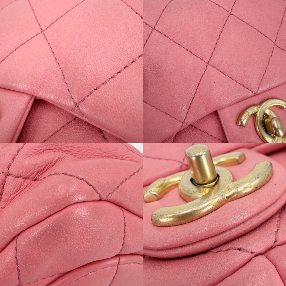 CHANEL シャネル ショルダーバッグ ミニマトラッセ チェーンショルダー ターンロック Mini Matelasse ココマーク レザー ピンク ゴールド金具 レディース【中古品】