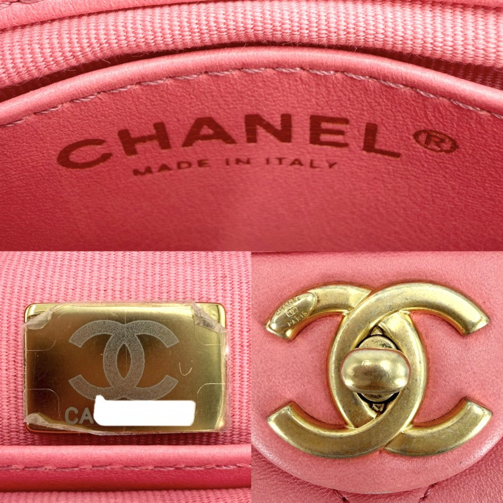CHANEL シャネル ショルダーバッグ ミニマトラッセ チェーンショルダー ターンロック Mini Matelasse ココマーク レザー ピンク ゴールド金具 レディース【中古品】