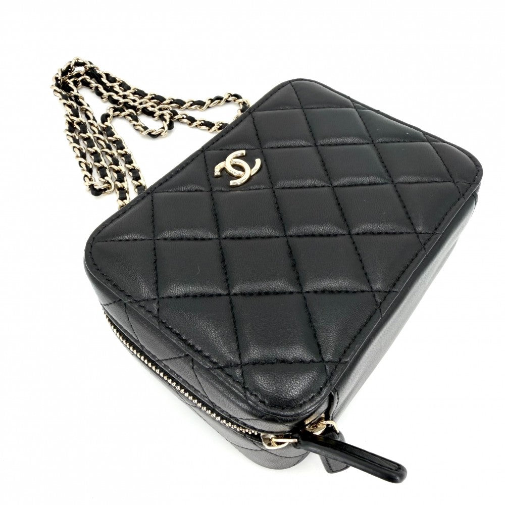 CHANEL シャネル ショルダーバッグ マトラッセ チェーンポシェット ココマーク ラムスキン ブラック 黒 ゴールド金具 レディース【中古品】