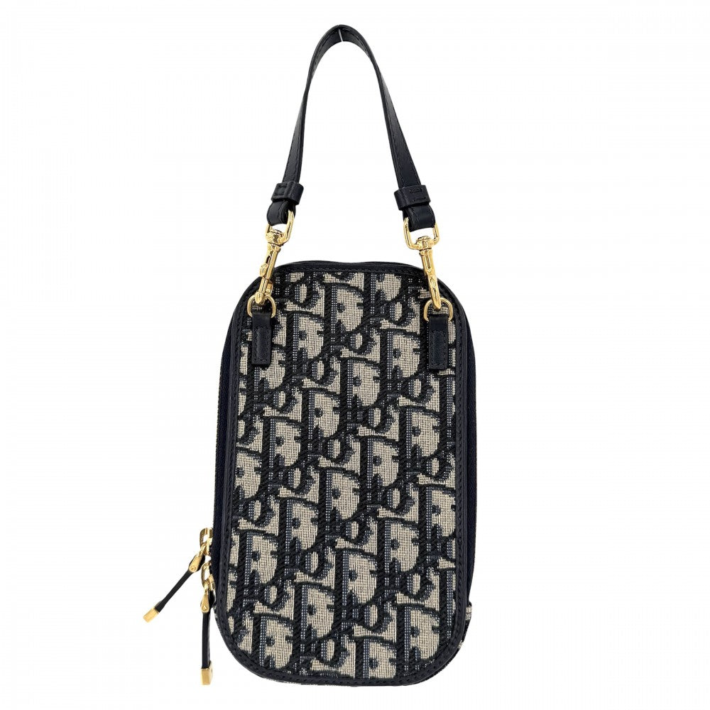 Christian Dior クリスチャンディオール ショルダーバッグ オブリーク 30 モンテーニュ フォンポーチ 30 Montaigne Call'in Dior キャンバス レザー ネイビー 紺 ベージュ ゴールド金具 レディース【中古品】