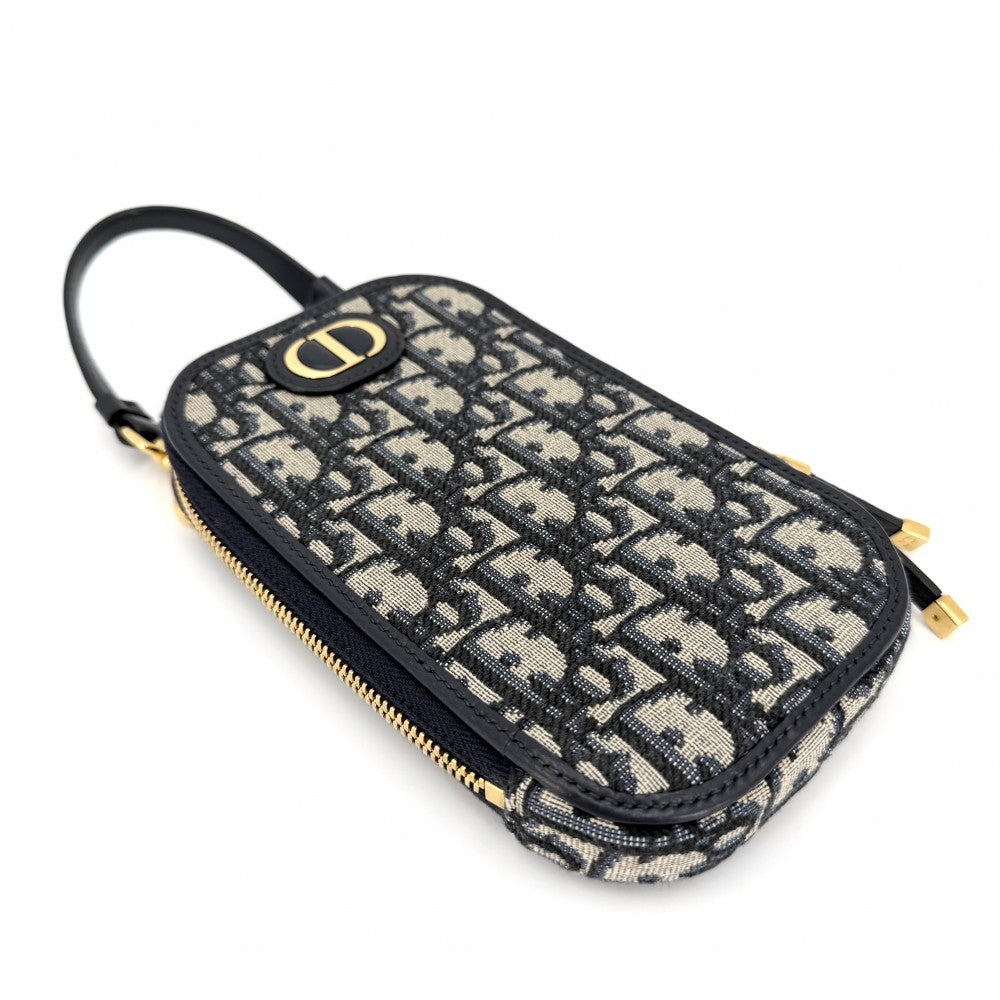 Christian Dior クリスチャンディオール ショルダーバッグ オブリーク 30 モンテーニュ フォンポーチ 30 Montaigne Call'in Dior キャンバス レザー ネイビー 紺 ベージュ ゴールド金具 レディース【中古品】