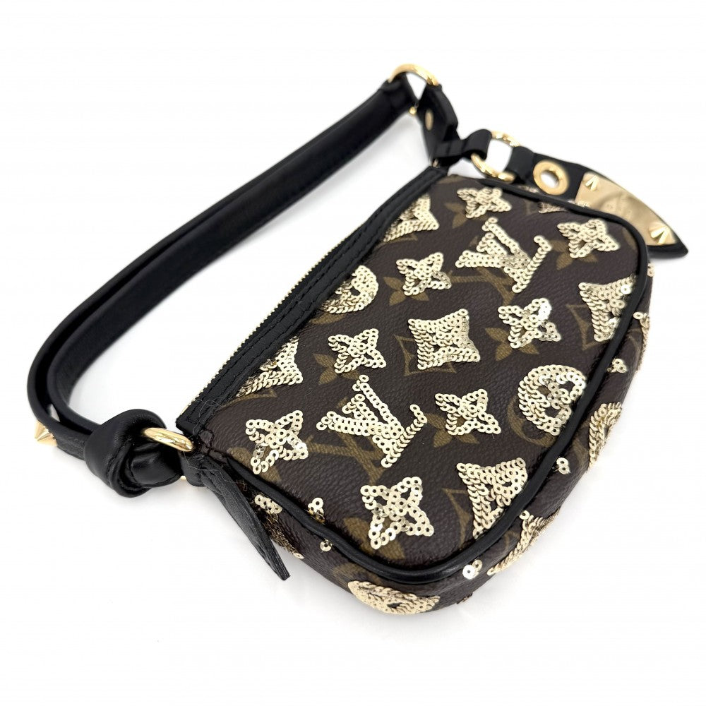 LOUIS VUITTON ルイヴィトン ハンドバッグ ミニバッグ モノグラムエクリプス スパンコール ミニポシェットアクセソワール M60125 ブラウン 茶 ブラック 黒 ゴールド金具 レディース【中古品】