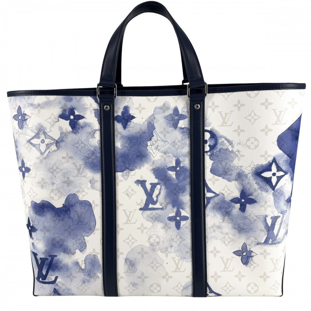 LOUIS VUITTON ルイヴィトン 2WAY モノグラムウォーターカラー ウィークエンド トートGM ハンドバッグ ショルダーバッグ M45755 ブルー 青 ホワイト 白 シルバー金具 メンズ【中古品】