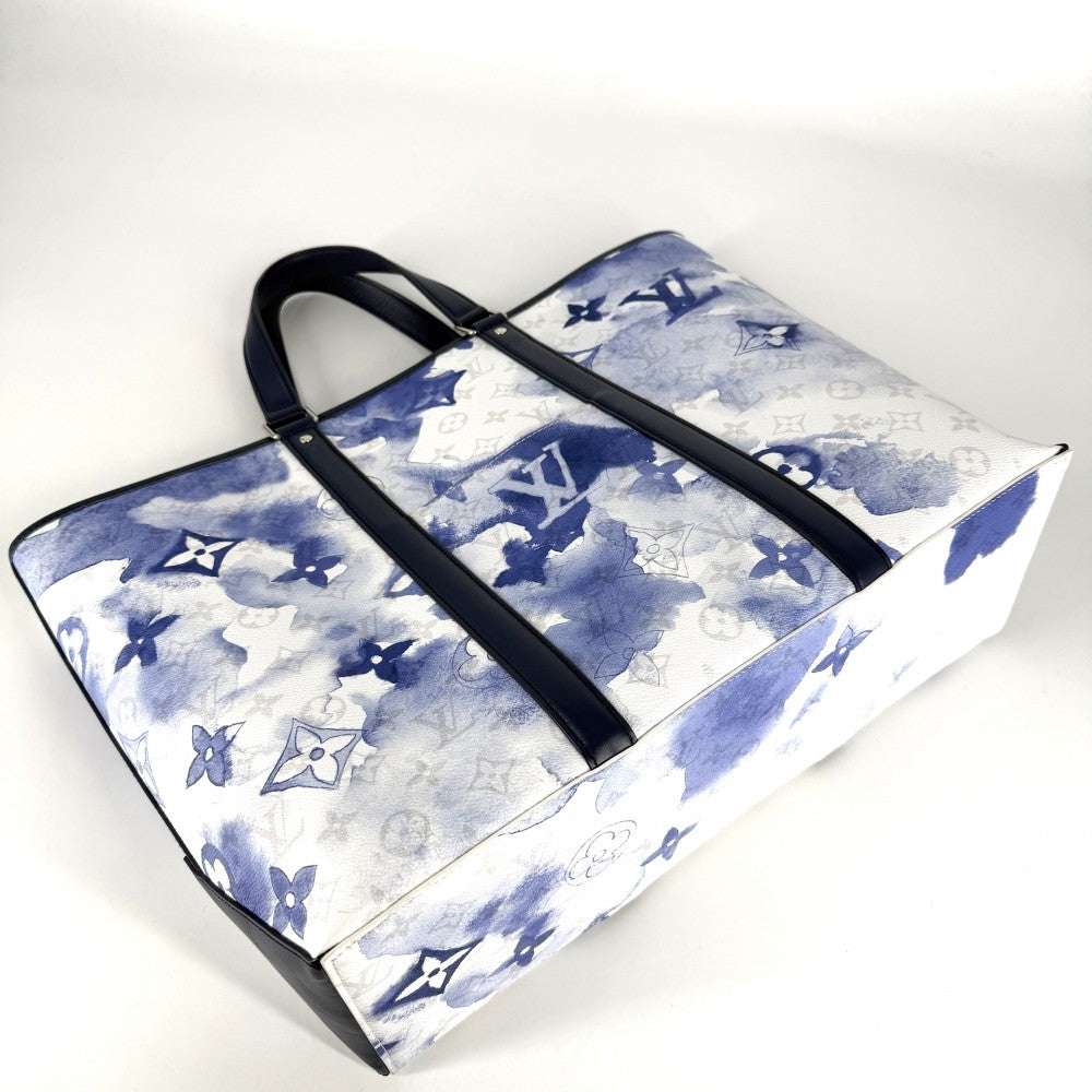 LOUIS VUITTON ルイヴィトン 2WAY モノグラムウォーターカラー ウィークエンド トートGM ハンドバッグ ショルダーバッグ M45755 ブルー 青 ホワイト 白 シルバー金具 メンズ【中古品】