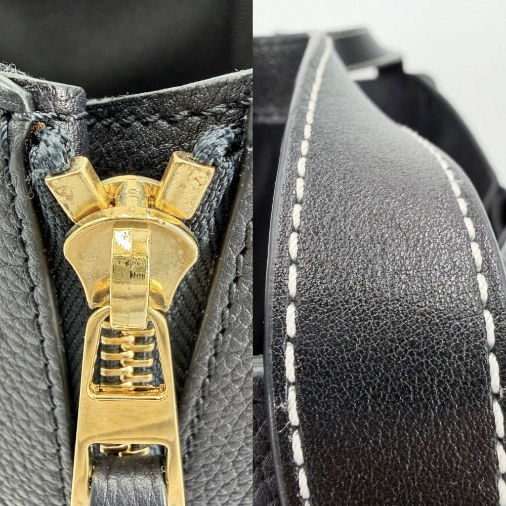 LOEWE ロエベ 2WAY ハンモック ショルダーバッグ ハンドバッグ トートバッグ レザー カーフ ダークネイビー ブラック 黒 ゴールド金具 レディース【中古品】