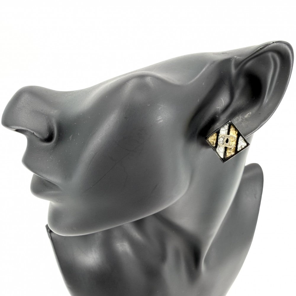 CHANEL シャネル ピアス ココマーク アクセサリー ひし形 16C ブラック 黒 ゴールド レディース 約3.2g 2016年【中古品】