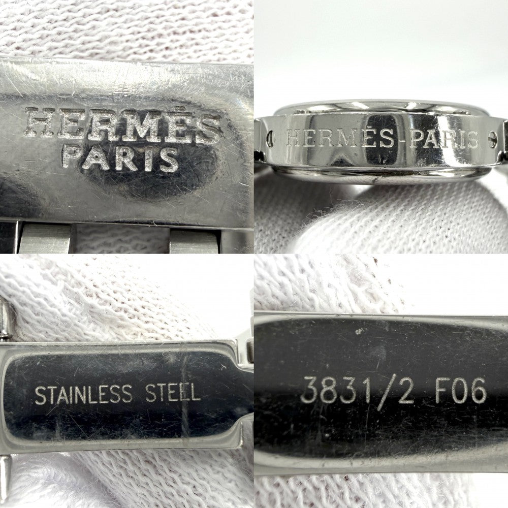 HERMES エルメス 腕時計 クリッパー アラビア デイト SS 電池式 ホワイト文字盤 CL6.410 クオーツ ステンレススチール シェル シルバー レディース【中古品】