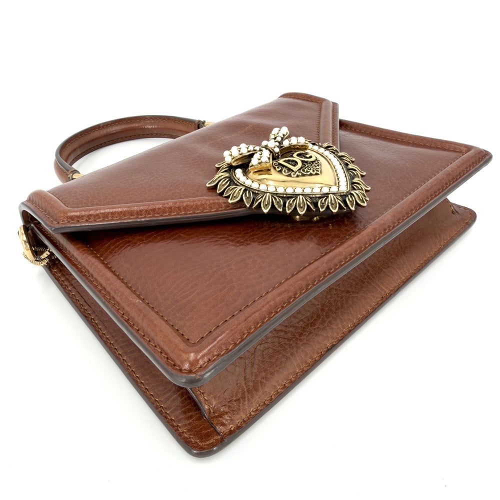 DOLCE&GABBANA ドルチェアンドガッバーナ 2WAY ディヴォーション スモール チェーン DEVOTION ハート ドルガバ かばん 鞄 レザー ブラウン 茶 ゴールド金具 レディース【中古品】