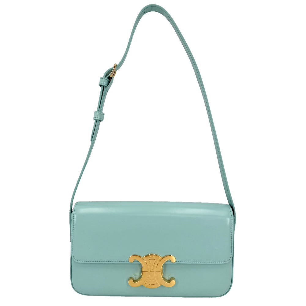 CELINE セリーヌ ショルダーバッグ トリオンフ クロード ミニバッグ レザー ライトブルー ゴールド金具 レディース【中古品】