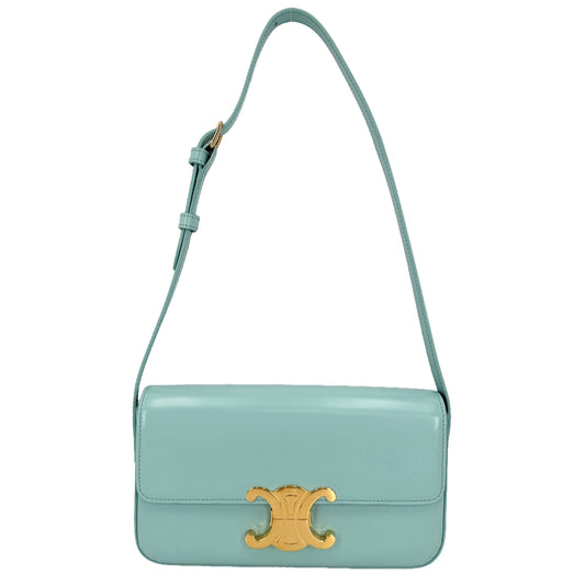 CELINE セリーヌ ショルダーバッグ トリオンフ クロード ミニバッグ レザー ライトブルー ゴールド金具 レディース【中古品】