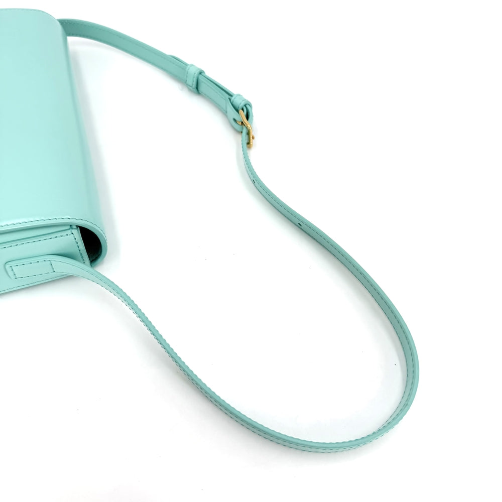 CELINE セリーヌ ショルダーバッグ トリオンフ クロード ミニバッグ レザー ライトブルー ゴールド金具 レディース【中古品】