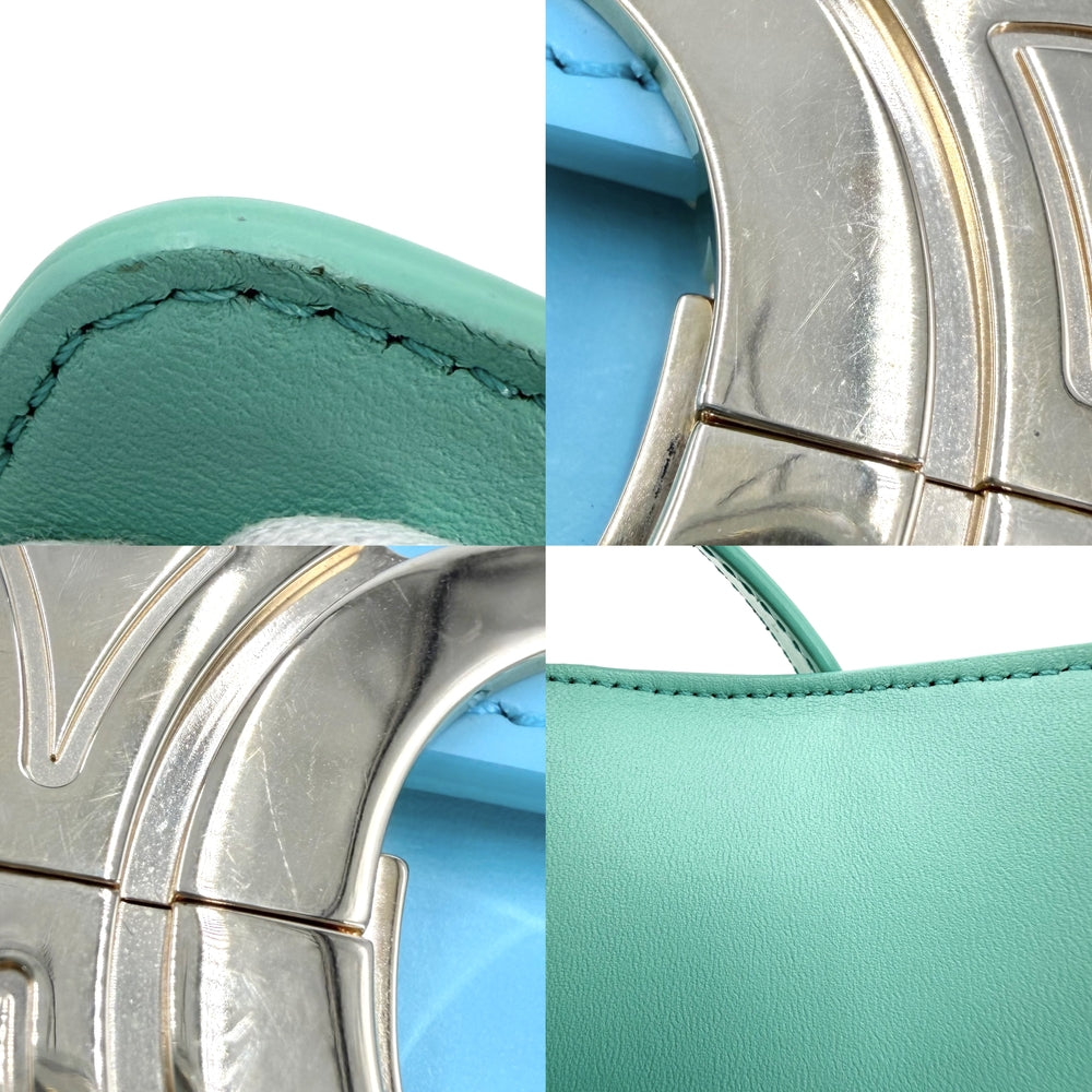 CELINE セリーヌ ショルダーバッグ トリオンフ クロード ミニバッグ レザー ライトブルー ゴールド金具 レディース【中古品】