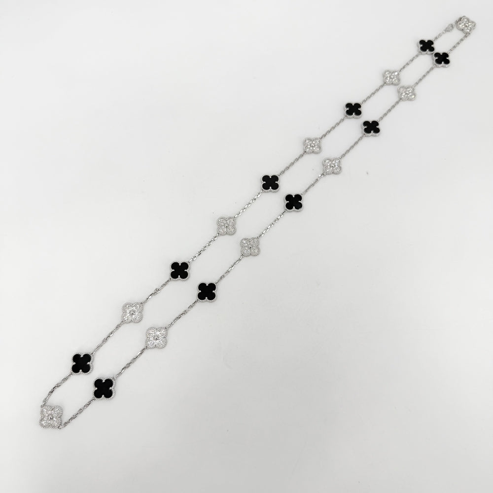 Van Cleef & Arpels ヴァンクリーフ＆アーペル ネックレス ロングネックレス ヴィンテージアルハンブラ ジュエリー 20モチーフ K18ホワイトゴールド ダイヤモンド VCARP2R800 ブラック 黒 レディース 約49.3g【中古品】