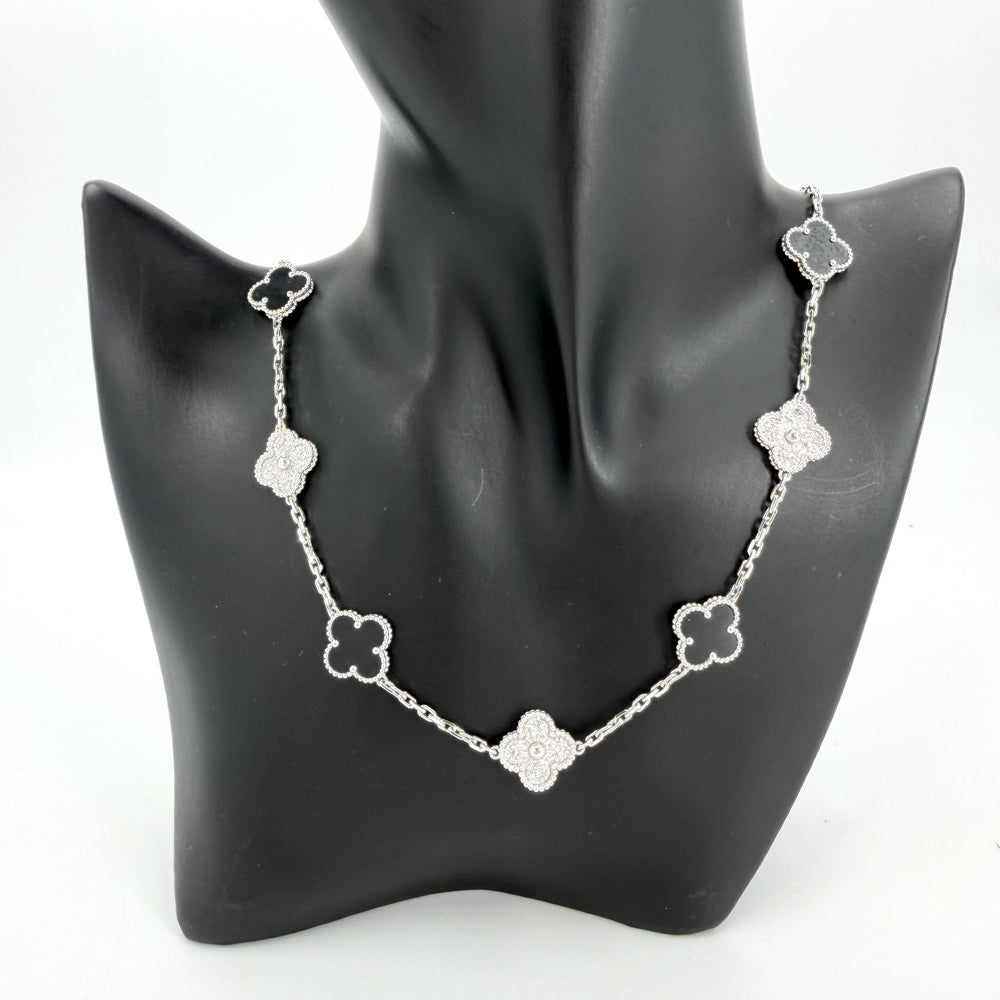 Van Cleef & Arpels ヴァンクリーフ＆アーペル ネックレス ロングネックレス ヴィンテージアルハンブラ ジュエリー 20モチーフ K18ホワイトゴールド ダイヤモンド VCARP2R800 ブラック 黒 レディース 約49.3g【中古品】