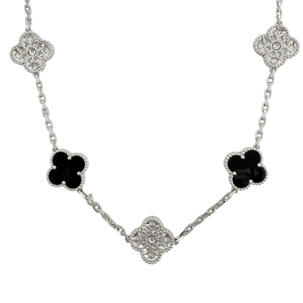 Van Cleef & Arpels ヴァンクリーフ＆アーペル ネックレス ロングネックレス ヴィンテージアルハンブラ ジュエリー 20モチーフ K18ホワイトゴールド ダイヤモンド VCARP2R800 ブラック 黒 レディース 約49.3g【中古品】