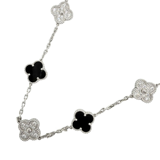 Van Cleef & Arpels ヴァンクリーフ＆アーペル ネックレス ロングネックレス ヴィンテージアルハンブラ ジュエリー 20モチーフ K18ホワイトゴールド ダイヤモンド VCARP2R800 ブラック 黒 レディース 約49.3g【中古品】