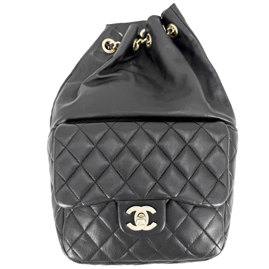 CHANEL シャネル リュック ココマーク マトラッセ ドローストリング レザー ブラック 黒 ゴールド金具 レディース【中古品】