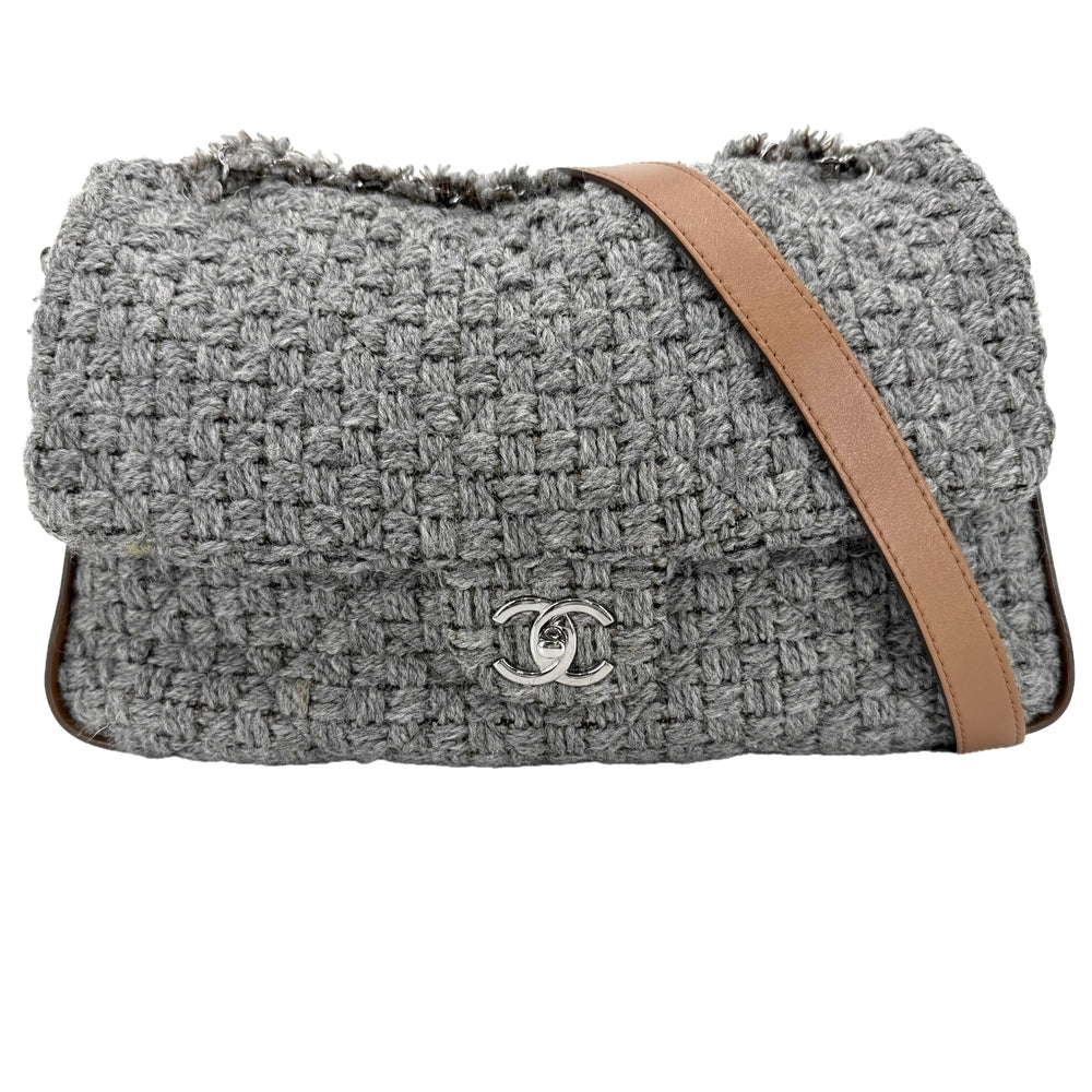 CHANEL シャネル 2WAY ハンドバッグ マトラッセ ショルダーバッグ ココマーク 秋 冬 ウール レザー グレー シルバー金具 レディース【中古品】
