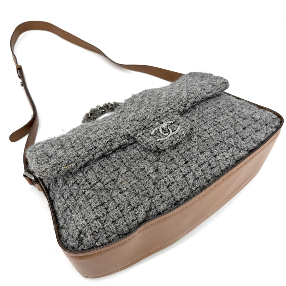CHANEL シャネル 2WAY ハンドバッグ マトラッセ ショルダーバッグ ココマーク 秋 冬 ウール レザー グレー シルバー金具 レディース【中古品】