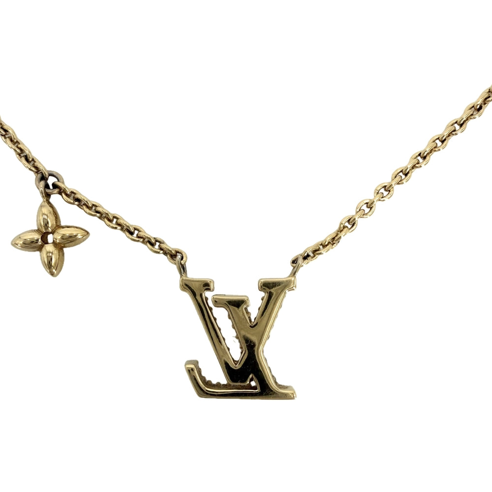 LOUIS VUITTON ルイヴィトン ネックレス LV アイコニック アクセサリー ペンダント ラインストーン M00596 ゴールド レディース 約6.3g【中古品】