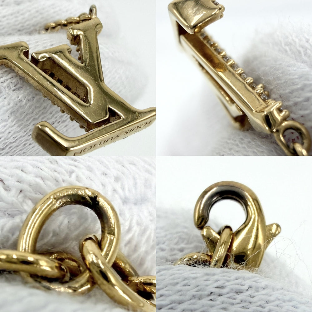LOUIS VUITTON ルイヴィトン ネックレス LV アイコニック アクセサリー ペンダント ラインストーン M00596 ゴールド レディース 約6.3g【中古品】