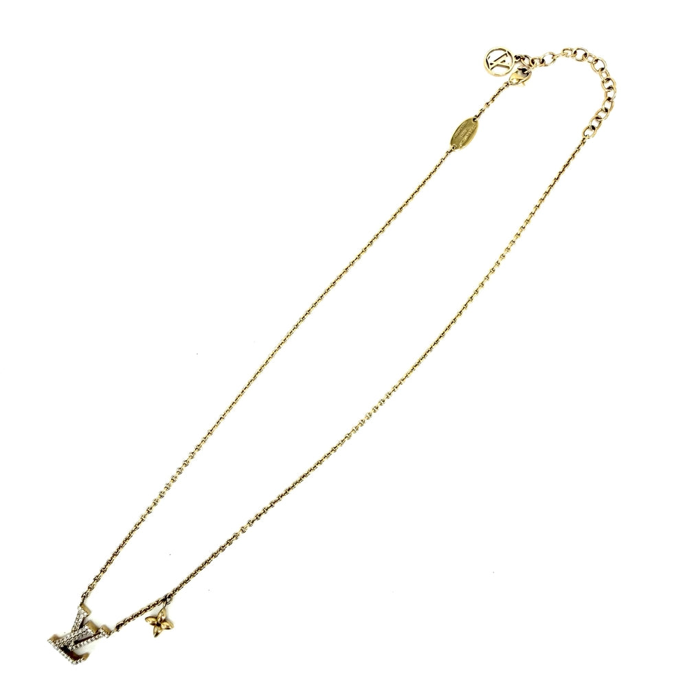 LOUIS VUITTON ルイヴィトン ネックレス LV アイコニック アクセサリー ペンダント ラインストーン M00596 ゴールド レディース 約6.3g【中古品】
