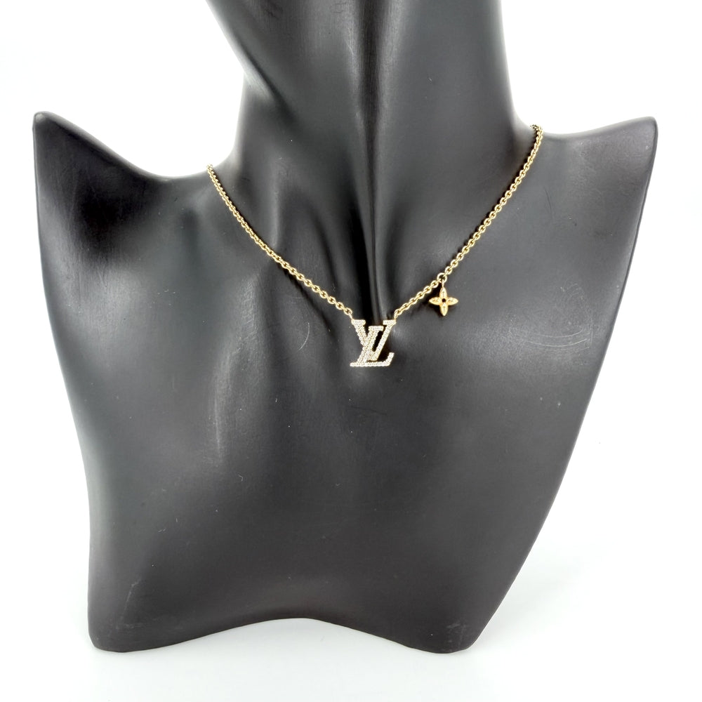 LOUIS VUITTON ルイヴィトン ネックレス LV アイコニック アクセサリー ペンダント ラインストーン M00596 ゴールド レディース 約6.3g【中古品】
