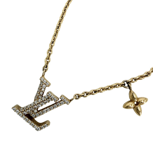 LOUIS VUITTON ルイヴィトン ネックレス LV アイコニック アクセサリー ペンダント ラインストーン M00596 ゴールド レディース 約6.3g【中古品】