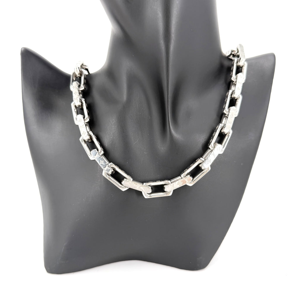 LOUIS VUITTON ルイヴィトン ネックレス チェーンモノグラム アクセサリー M00307 シルバー メンズ 約130.2g【中古品】
